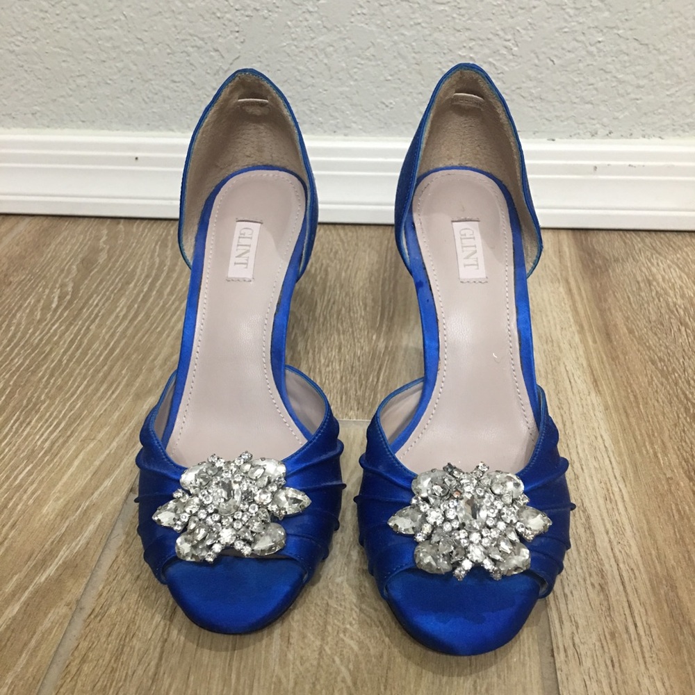 Glint Satin Heels - with jeweled decoration.